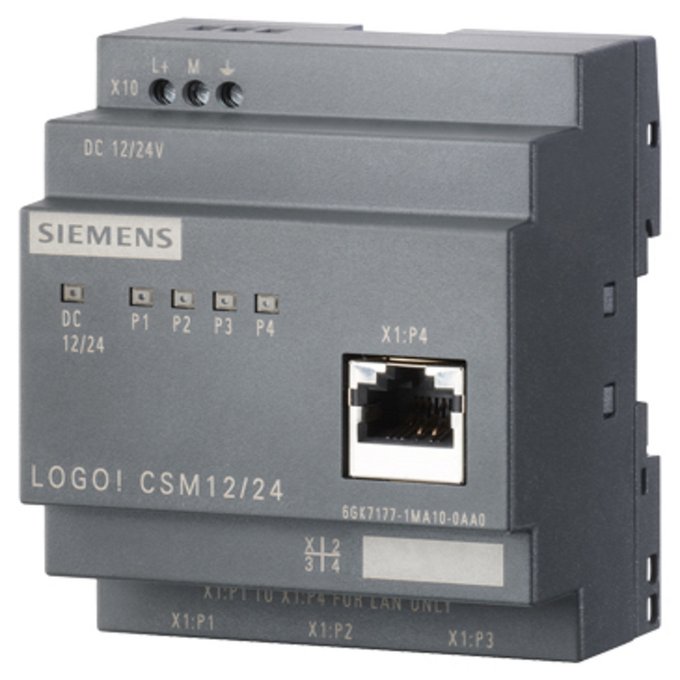 SIEMENS 6GK7177-1MA10-0AA0 LOGO! CSM 12/24 COMPACT SWITCH MODULE CONNECT. TO LOGO! (..0BA7) AND UP TO 3 ADDITIONAL CLIENTS TO IND. ETHERNET W. 10/100 MBIT/S UNMANAGED SWITCH, 4 