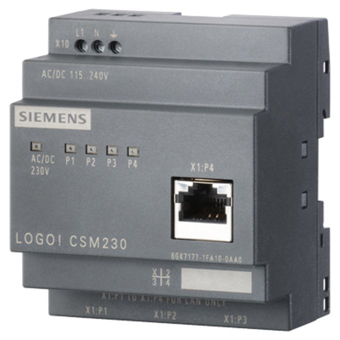 SIEMENS 6GK7177-1FA10-0AA0 LOGO! CSM 230 COMPACT SWITCH MODULE CONNECT. TO LOGO! (..0BA7) AND UP TO 3 ADDITIONAL CLIENTS TO IND. ETHERNET W. 10/100 MBIT/S UNMANAGED SWITCH, 4 RJ