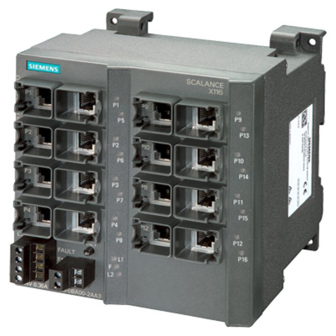 SIEMENS 6GK5116-0BA00-2AA3 SCALANCE X116, UNMANAGED IE SWITCH, 16 X 10/100MBIT/S RJ45 PORTS, LED DIAGNOSIS, FAULT SIGNAL. CONTACT WITH SET BUTTON, REDUNDANT VOLTAGE SUPPLY MANUA