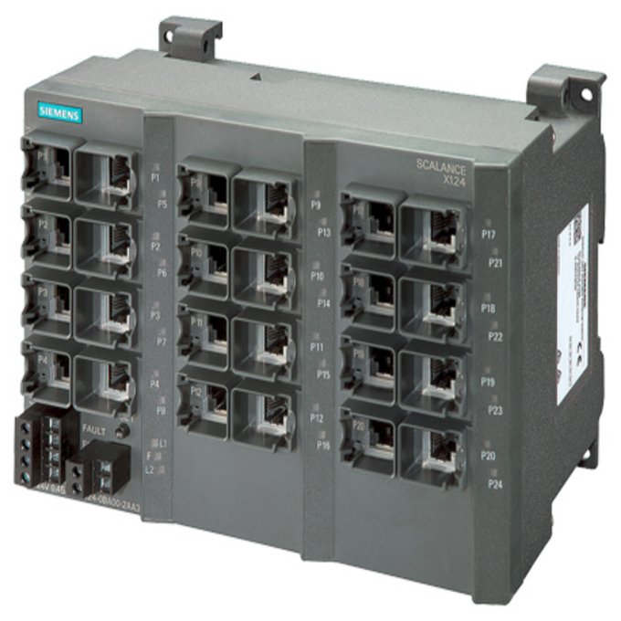 SIEMENS 6GK5124-0BA00-2AA3 SCALANCE X124, UNMANAGED IE SWITCH, 24 X 10/100MBIT/S RJ45 PORTS, LED DIAGNOSIS, FAULT SIGNAL. CONTACT WITH SET BUTTON, REDUNDANT VOLTAGE SUPPLY MANUA