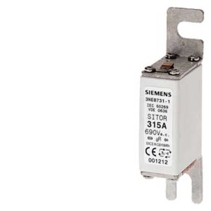 SIEMENS 3NE8724-1 SITOR FUSE LINK, WITH BOLT-ON LINKS, NH000, IN: 160 A, AR, UN AC: 690 V, UN DC: 440 V, FRONT INDICATOR