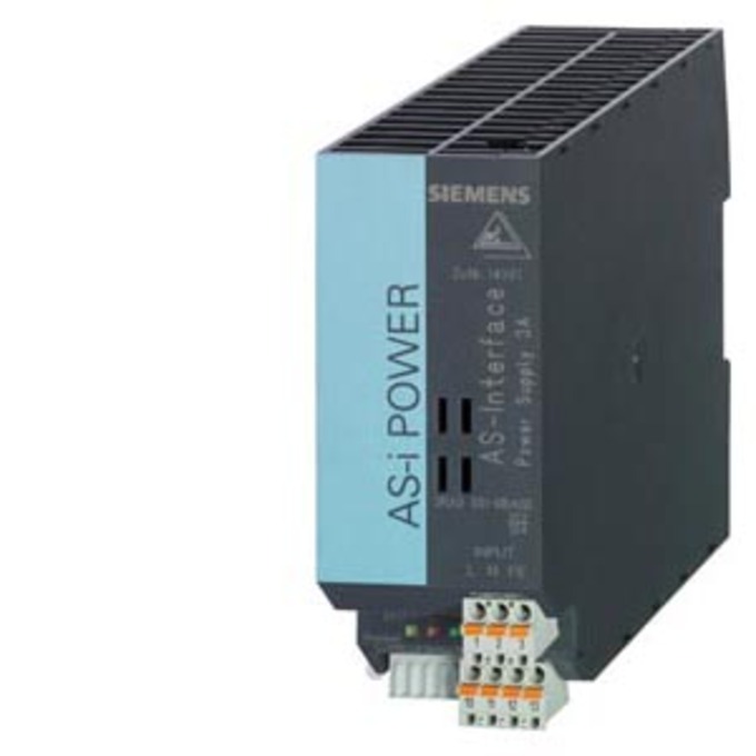 SIEMENS 3RX9501-0BA00 AS-INTERFACE POWER SUPPLY IP20; OUT: AS-I DC30V, 3A IN: AC 120V/230V W. INTEGR. GROUND FAULT DETECTION W. INTEGR. OVERLOAD DETECTION