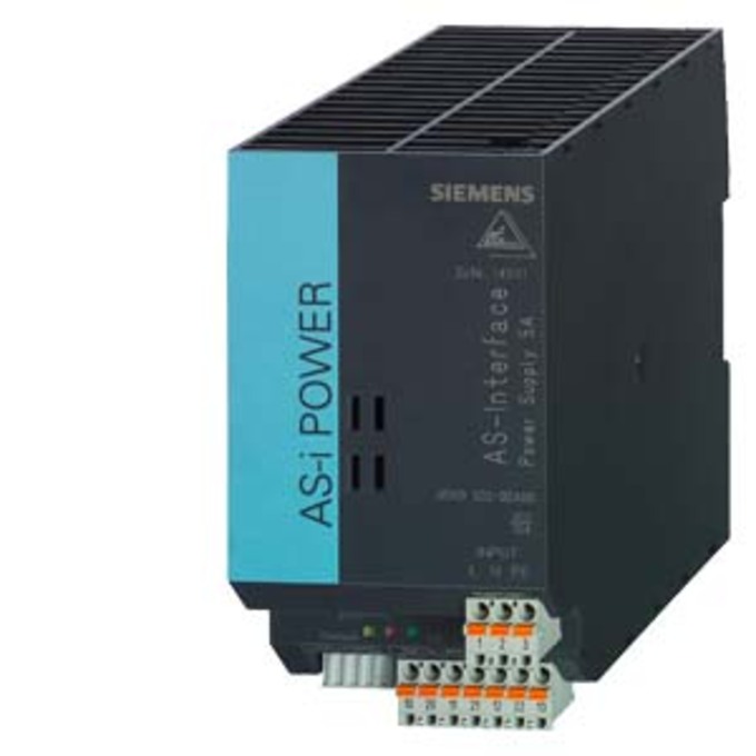 SIEMENS 3RX9502-0BA00 AS-INTERFACE POWER SUPPLY IP20; OUT: AS-I DC30V, 5A IN: AC 120V/230V W. INTEGR. GROUND FAULT DETECTION W. INTEGR. OVERLOAD DETECTION
