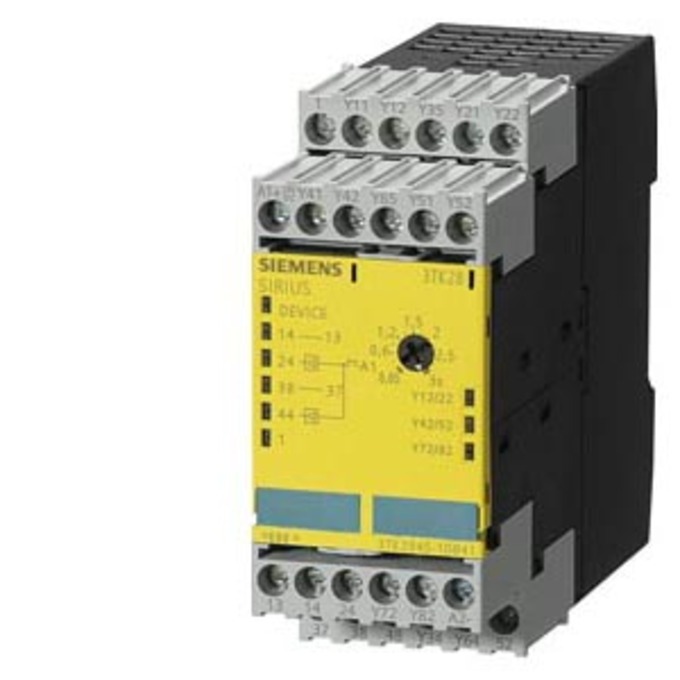 SIEMENS 3TK2845-1DB41 SIRIUS SAFETY RELAY  WITH REL.- U. EL. RELEASE CIRCUIT (RC), DC 24V, 45.0MM, SCREW TERMINAL,  RC INSTANT.: 2S,  RC DELAYED: 2, MK: 1, MONITORED START,