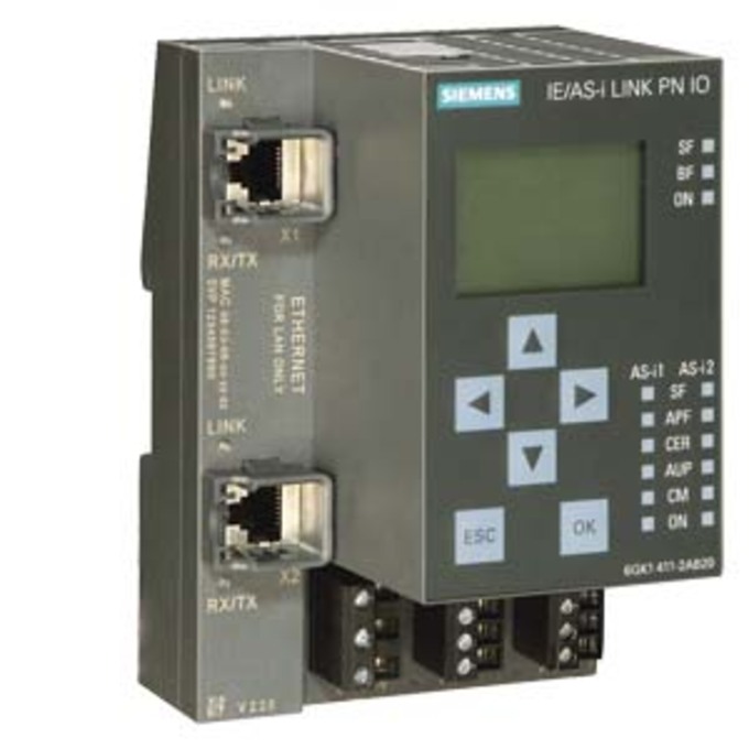 SIEMENS 6GK1411-2AB20 SIMATIC NET, IE/AS-I LINK PN IO NETZUEBERGANG IE/AS-I MIT MASTER-PROFIL M3, M4 GEMAESS AS-I SPEZIFIKATION V3.0 FUER EINBINDUNG IN PROFINET IO DOPPEL-M
