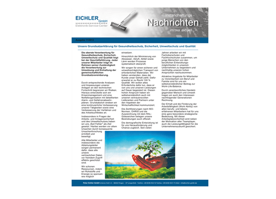 Titelseite EICHLER Instandhaltungsnachrichten 2013/11